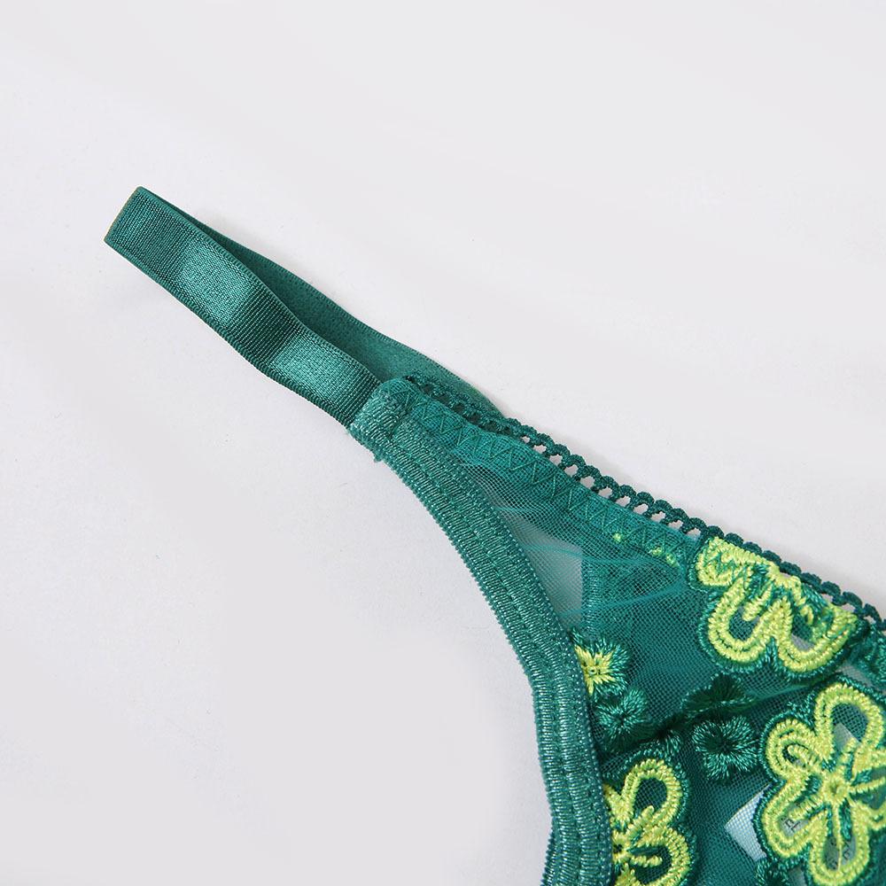 Contrast Embroidered Garter Lingerie - Green - Dressfeel