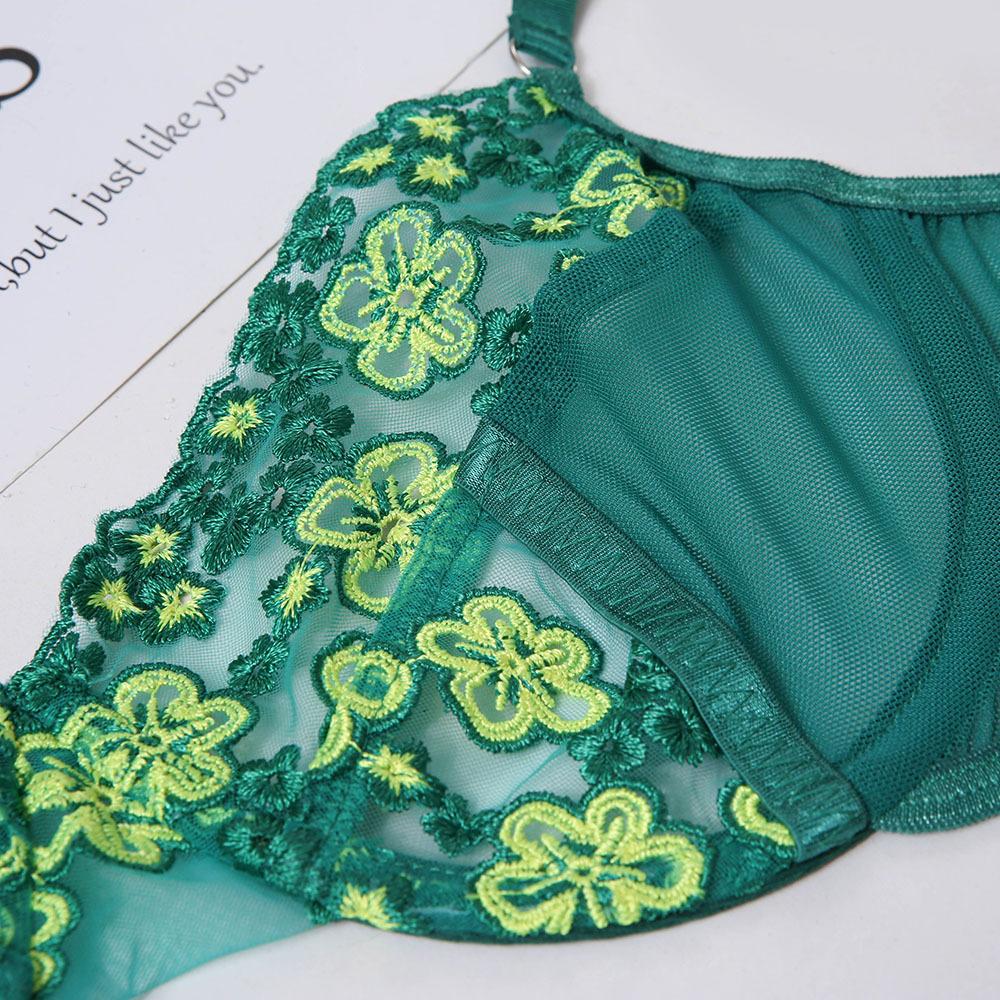 Contrast Embroidered Garter Lingerie - Green - Dressfeel