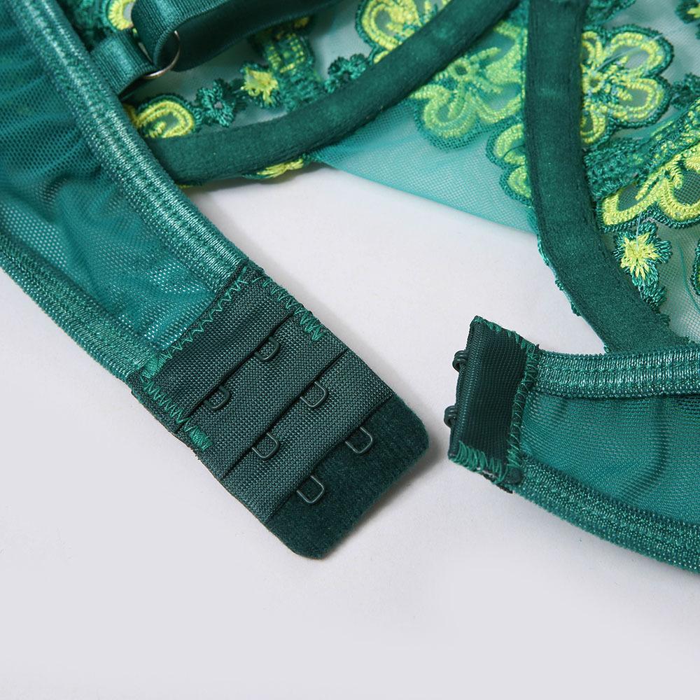 Contrast Embroidered Garter Lingerie - Green - Dressfeel