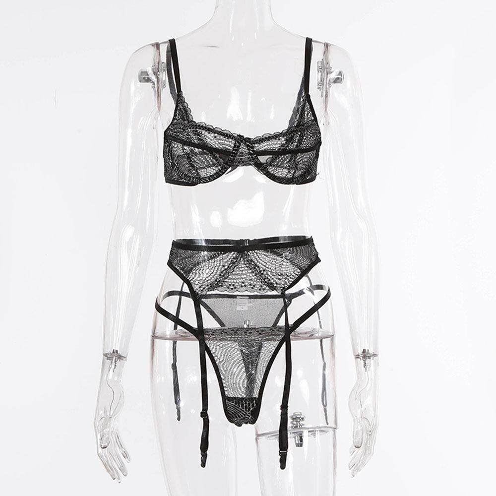 Contrast Lace Lingerie with Garter Belt - Dressfeel