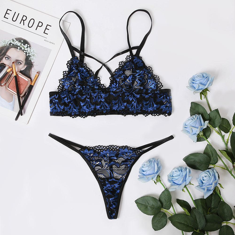 Contrast Lace Bra and Panty Set - Dressfeel