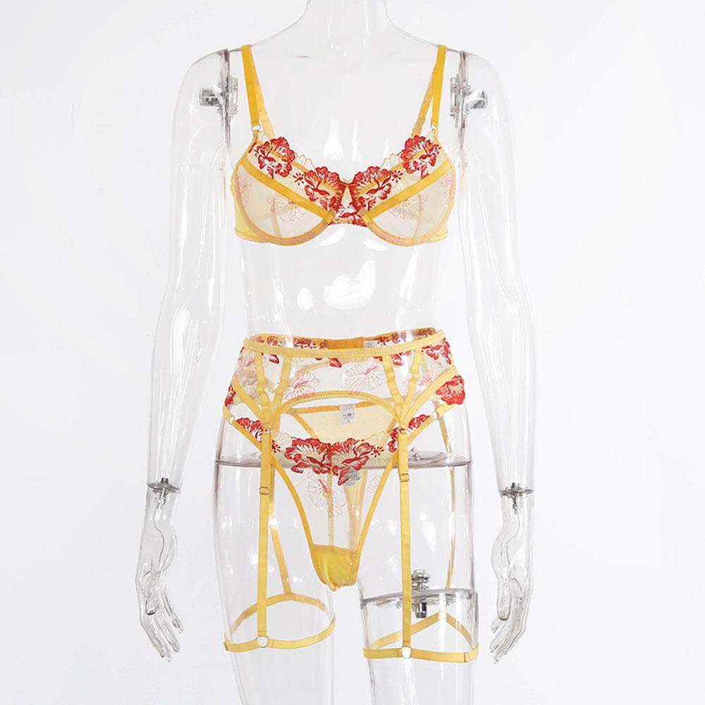 Embroidered Mesh Lingerie with Garter - Dressfeel