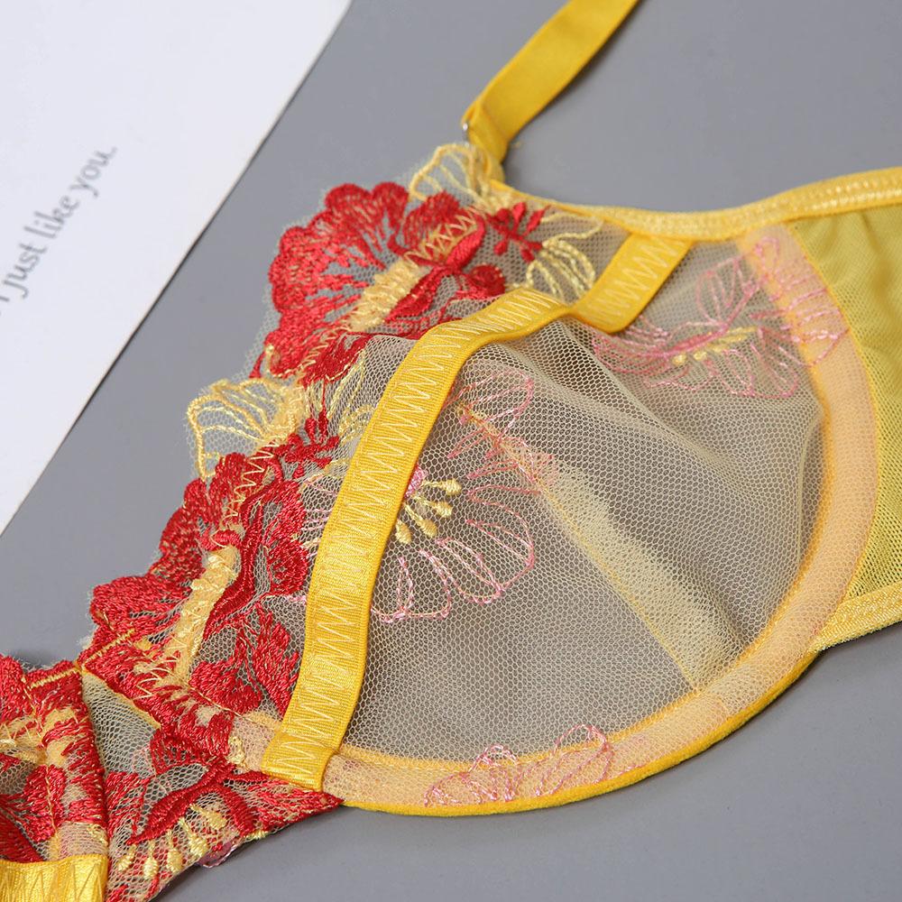 Embroidered Mesh Lingerie with Garter - Dressfeel