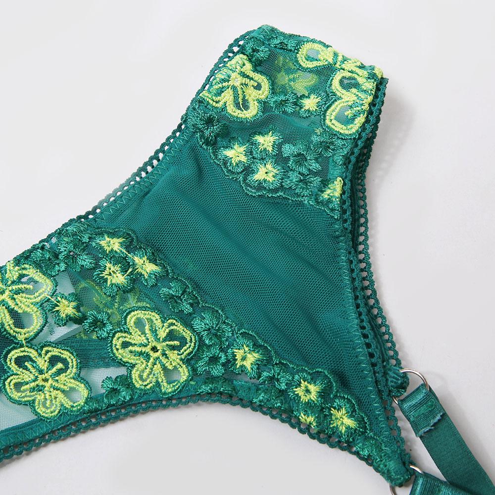 Contrast Embroidered Garter Lingerie - Green - Dressfeel