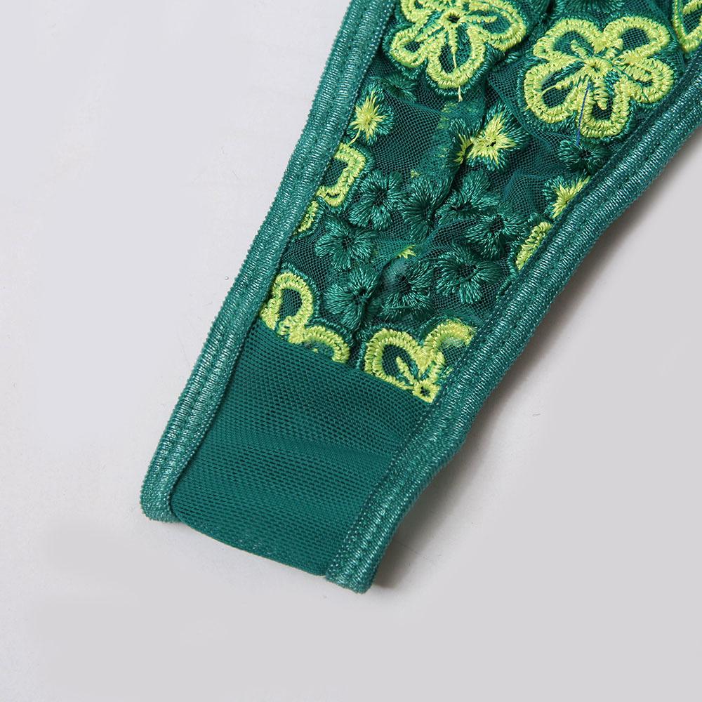 Contrast Embroidered Garter Lingerie - Green - Dressfeel